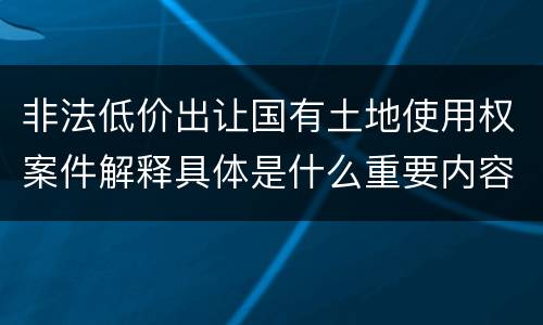 非法低价出让国有土地使用权案件解释具体是什么重要内容