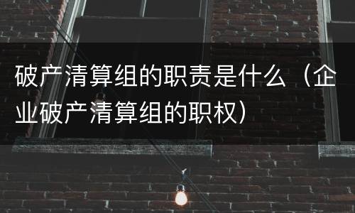 破产清算组的职责是什么（企业破产清算组的职权）