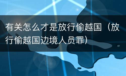 有关怎么才是放行偷越国（放行偷越国边境人员罪）
