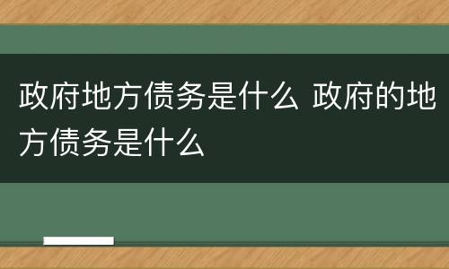 政府地方债务是什么 政府的地方债务是什么