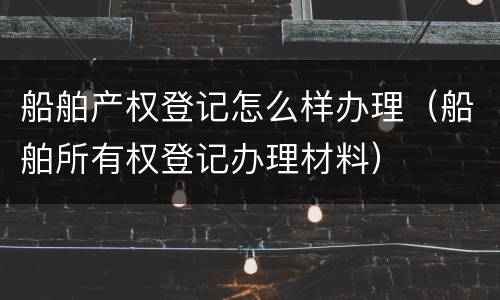 船舶产权登记怎么样办理（船舶所有权登记办理材料）