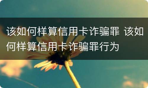 该如何样算信用卡诈骗罪 该如何样算信用卡诈骗罪行为