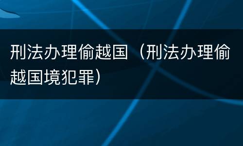 刑法办理偷越国（刑法办理偷越国境犯罪）
