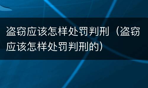 盗窃应该怎样处罚判刑（盗窃应该怎样处罚判刑的）