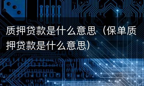 质押贷款是什么意思（保单质押贷款是什么意思）