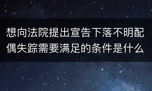 想向法院提出宣告下落不明配偶失踪需要满足的条件是什么