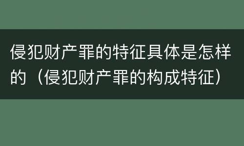 侵犯财产罪的特征具体是怎样的（侵犯财产罪的构成特征）