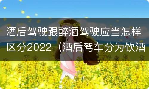 酒后驾驶跟醉酒驾驶应当怎样区分2022（酒后驾车分为饮酒驾驶和醉酒驾驶）