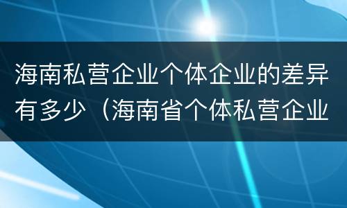 海南私营企业个体企业的差异有多少（海南省个体私营企业协会）