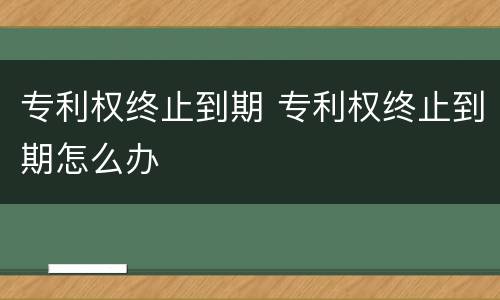 专利权终止到期 专利权终止到期怎么办