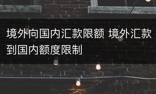 境外向国内汇款限额 境外汇款到国内额度限制