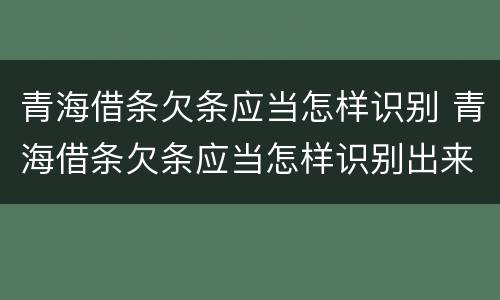 青海借条欠条应当怎样识别 青海借条欠条应当怎样识别出来
