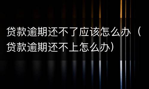 贷款逾期还不了应该怎么办（贷款逾期还不上怎么办）