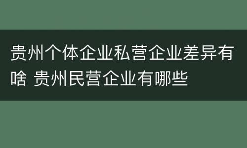贵州个体企业私营企业差异有啥 贵州民营企业有哪些