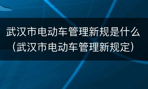 武汉市电动车管理新规是什么（武汉市电动车管理新规定）