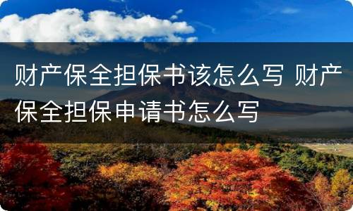 财产保全担保书该怎么写 财产保全担保申请书怎么写