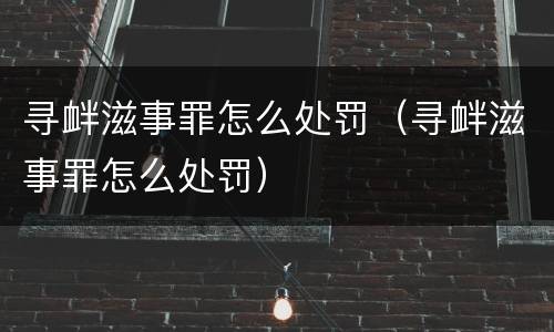 寻衅滋事罪怎么处罚（寻衅滋事罪怎么处罚）