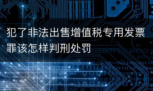 犯了非法出售增值税专用发票罪该怎样判刑处罚