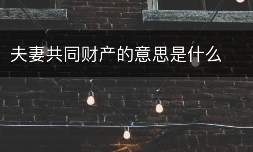 夫妻共同财产的意思是什么