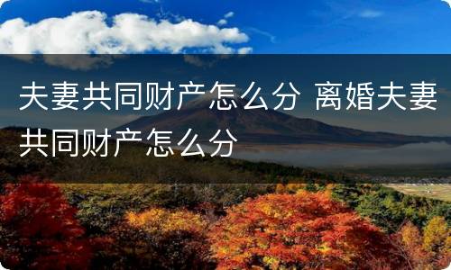 夫妻共同财产怎么分 离婚夫妻共同财产怎么分