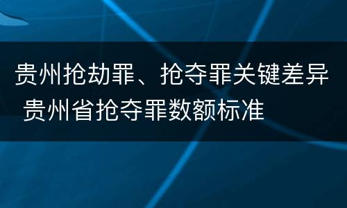 贵州抢劫罪、抢夺罪关键差异 贵州省抢夺罪数额标准