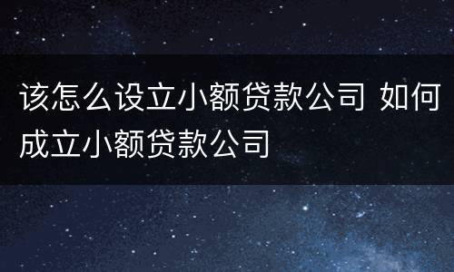 该怎么设立小额贷款公司 如何成立小额贷款公司