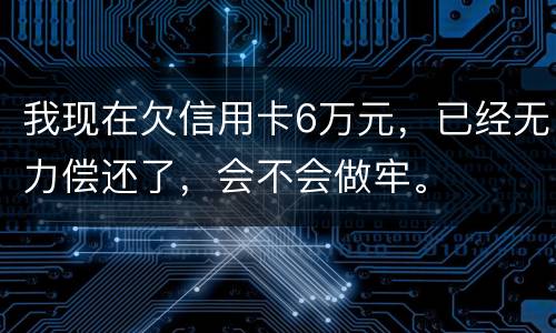 我现在欠信用卡6万元，已经无力偿还了，会不会做牢。