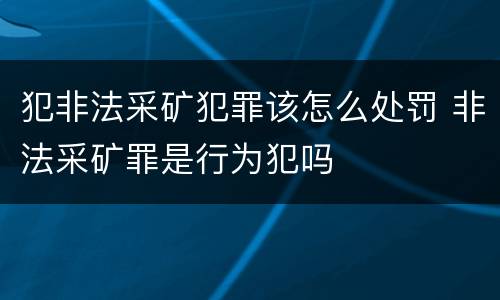 犯非法采矿犯罪该怎么处罚 非法采矿罪是行为犯吗