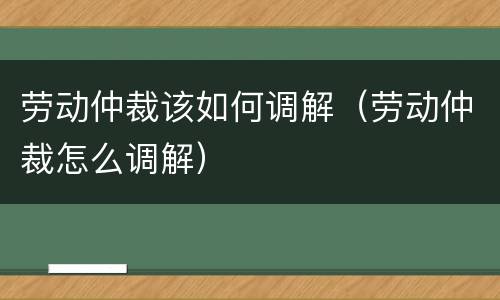 劳动仲裁该如何调解（劳动仲裁怎么调解）