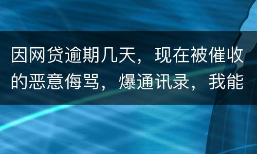 因网贷逾期几天，现在被催收的恶意侮骂，爆通讯录，我能起诉不