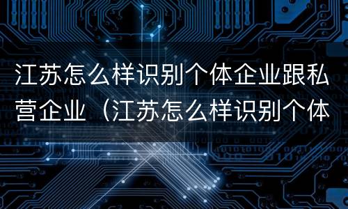 江苏怎么样识别个体企业跟私营企业（江苏怎么样识别个体企业跟私营企业的区别）