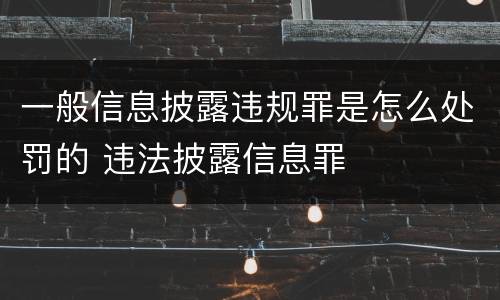 一般信息披露违规罪是怎么处罚的 违法披露信息罪