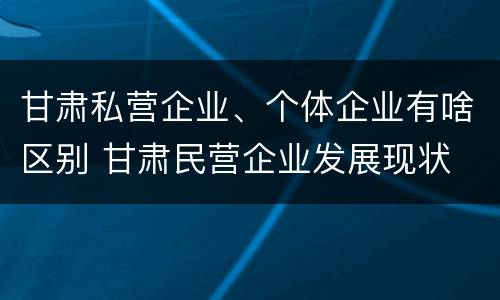 甘肃私营企业、个体企业有啥区别 甘肃民营企业发展现状