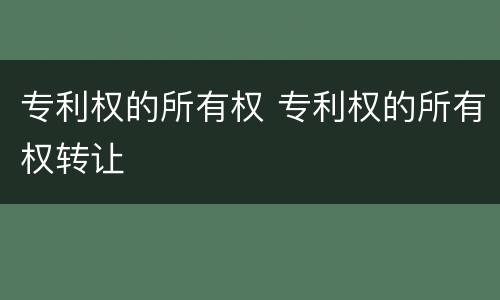 专利权的所有权 专利权的所有权转让