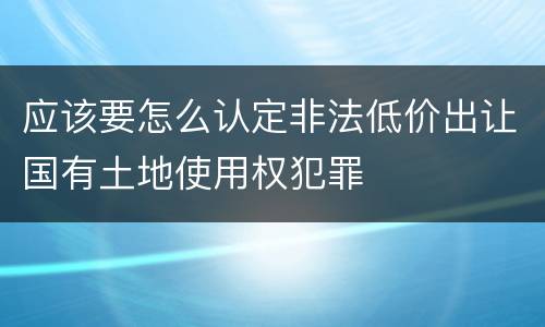 应该要怎么认定非法低价出让国有土地使用权犯罪