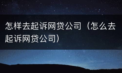 怎样去起诉网贷公司（怎么去起诉网贷公司）