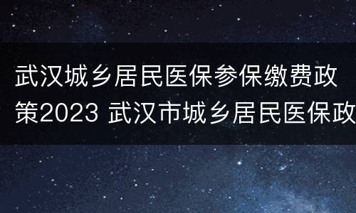 武汉城乡居民医保参保缴费政策2023 武汉市城乡居民医保政策