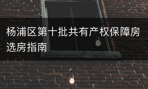 杨浦区第十批共有产权保障房选房指南