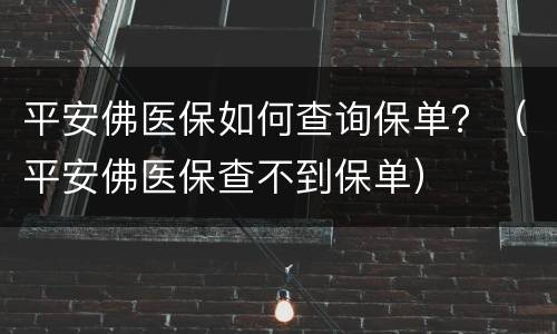 平安佛医保如何查询保单？（平安佛医保查不到保单）