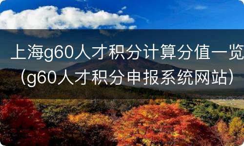 上海g60人才积分计算分值一览（g60人才积分申报系统网站）