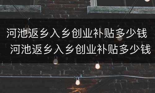 河池返乡入乡创业补贴多少钱 河池返乡入乡创业补贴多少钱一年