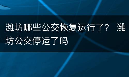 潍坊哪些公交恢复运行了？ 潍坊公交停运了吗