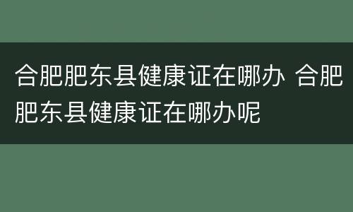 合肥肥东县健康证在哪办 合肥肥东县健康证在哪办呢