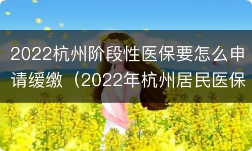 2022杭州阶段性医保要怎么申请缓缴（2022年杭州居民医保缴费时间）