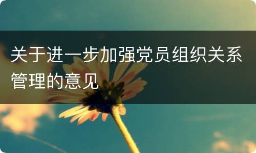 关于进一步加强党员组织关系管理的意见