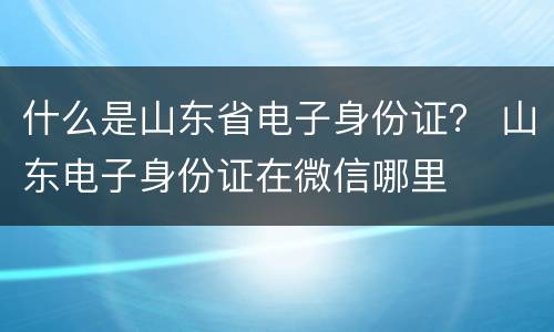 什么是山东省电子身份证？ 山东电子身份证在微信哪里