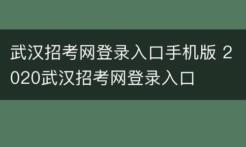 武汉招考网登录入口手机版 2020武汉招考网登录入口