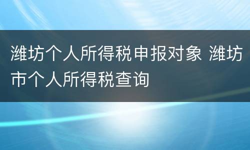 潍坊个人所得税申报对象 潍坊市个人所得税查询