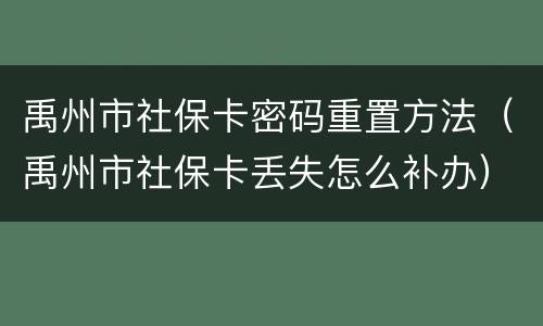 禹州市社保卡密码重置方法（禹州市社保卡丢失怎么补办）