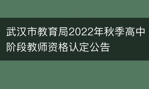 武汉市教育局2022年秋季高中阶段教师资格认定公告